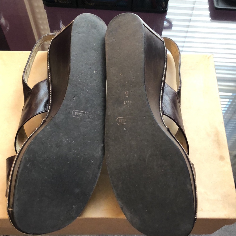 Coach Brown Leather Crisscross Wedge Sandals - Picture 5 of 6